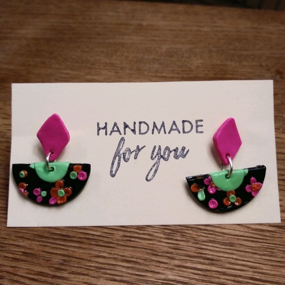 Neon Polymer Clay Earrings 🌺 Handmade - Picture 1 of 4